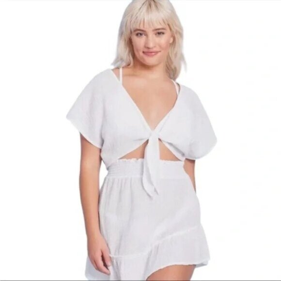 NEW Wild Fable White Gauze Swim Cover Crop Top Tie Front Size XL - Picture 1 of 7